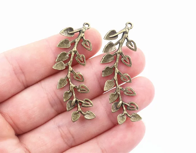 46x14mm 6pcs Antique Bronze Plated Leaf Style Handmade Charms Pendant:DIY for bracelet necklace