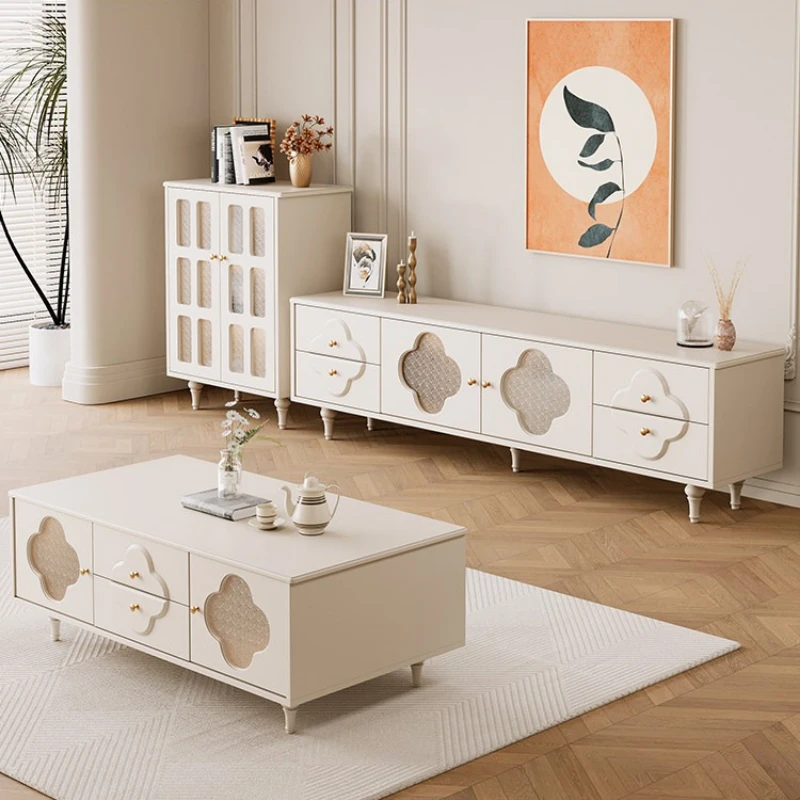 

Retro White TV stand French cream wind elegant aesthetic TV cabinet Nordic design soportes de televisión living room furniture