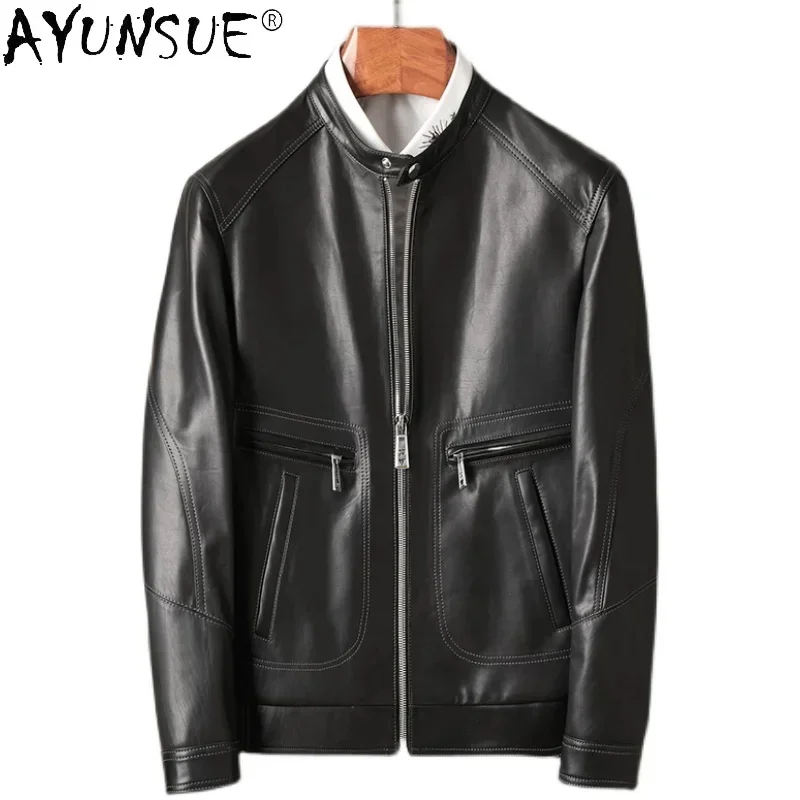 AYUNSUE 100% Genuine Leather Jackets Male Autumn Fashion Black Real Cowhide Jacket Men's Clothes Chaquetas Hombre Gmm398