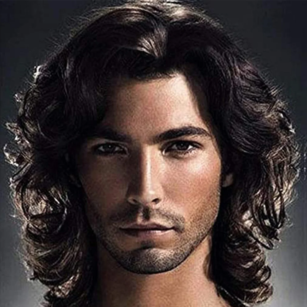 14 Inch Natural Synthetic Dark Brown Wigs For Men Short Curly Wig Daily Party Christmas Halloween Music Festival Wedding Ball