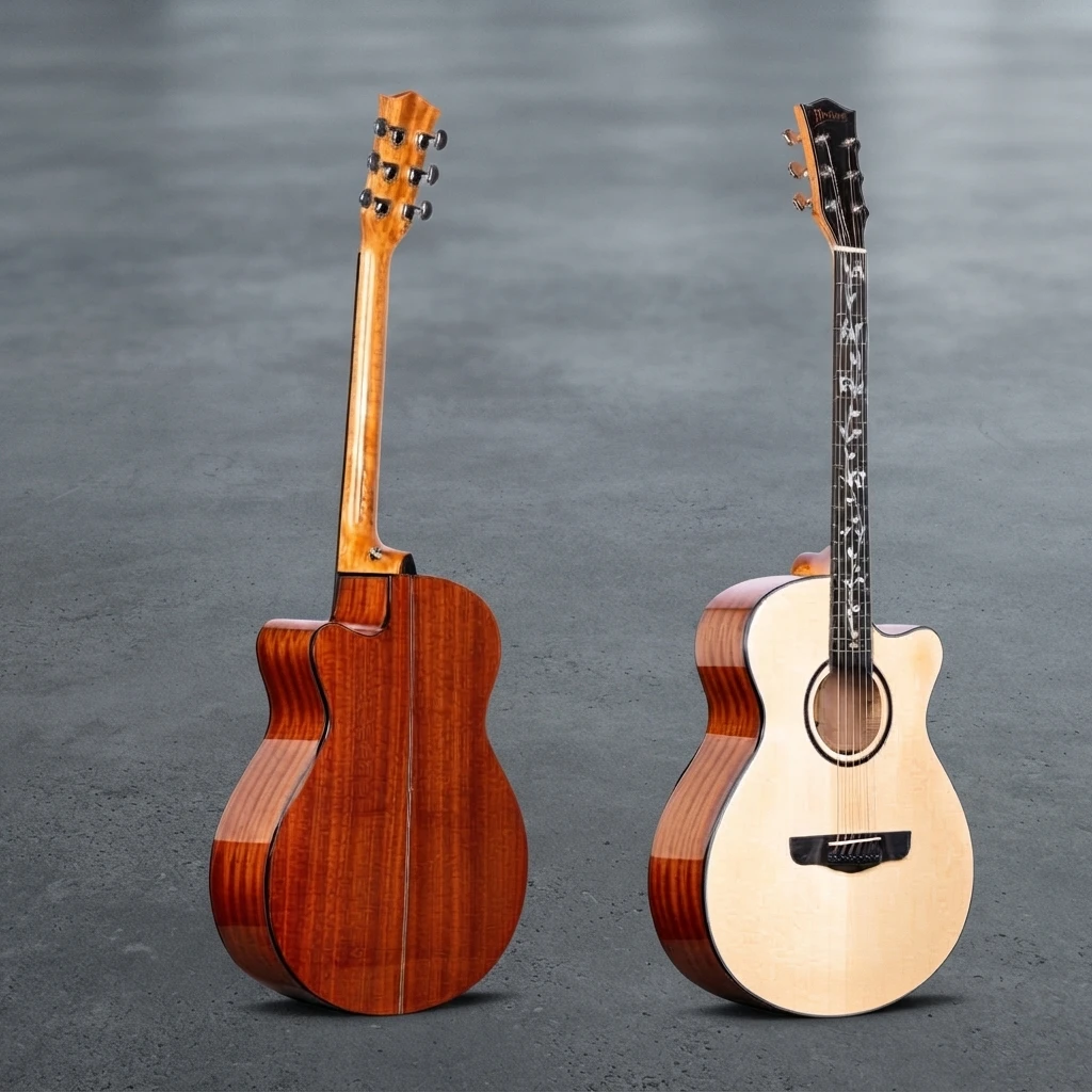 6-String Cutaway Folk Guitar, Gloss Finish, Decorative Inlay Fretboard, Steel-String, Chrome Tuners for Intermediate Musicians