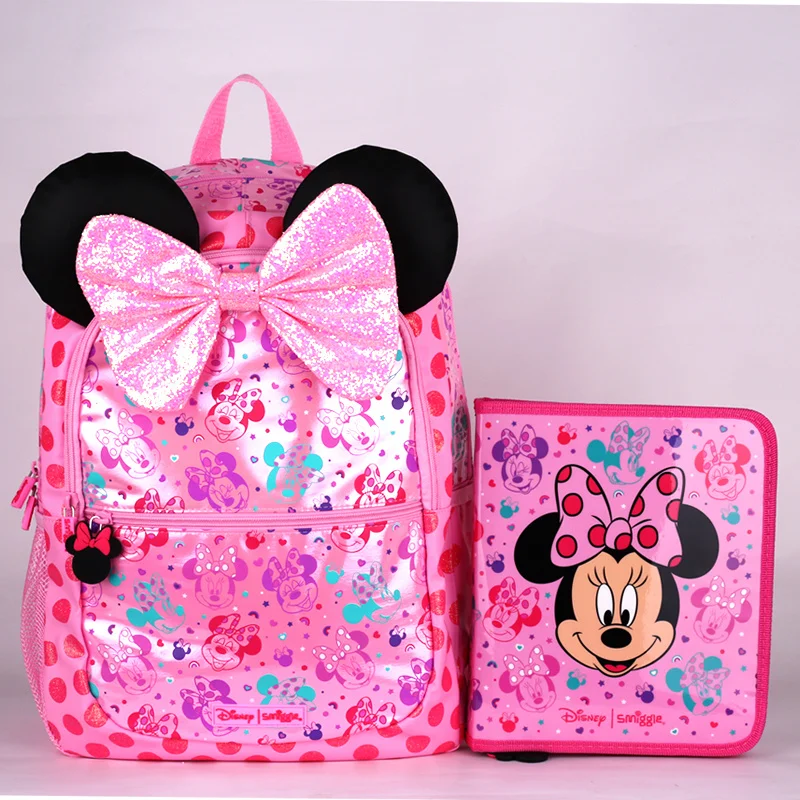 Disney-Sac d'école Minnie Smighidden pour enfants, portefeuille étudiant, sac à lunch, sac à dos original australien, tasse à eau, cadeaux étudiants