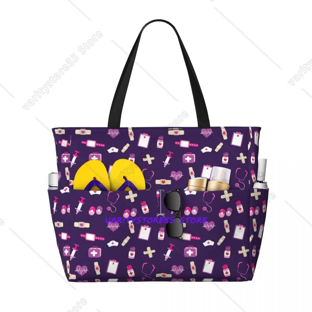 Hospital Medical Pattern Gift For Nursing Nurse Beach Tote Bag Sport Gym Yoga Duffle Large Tote Bag Women Travel Fitness