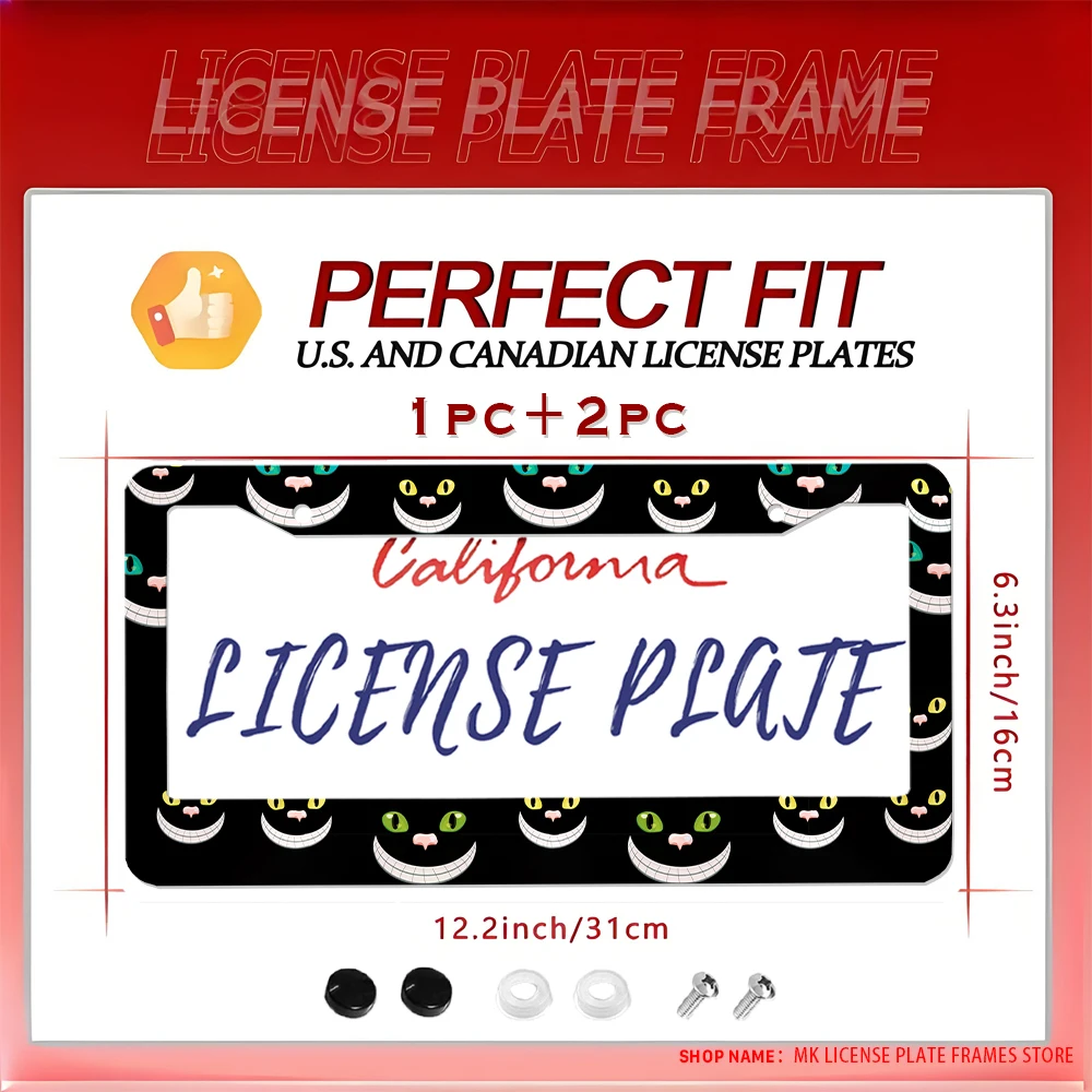 

Новинка, алюминиевая рамка номерного знака с рисунком Чеширского кота, тематическая алюминиевая рамка номерного знака с комплектом винтов, 2 отверстия, забавный и декоративный автоаксессуар