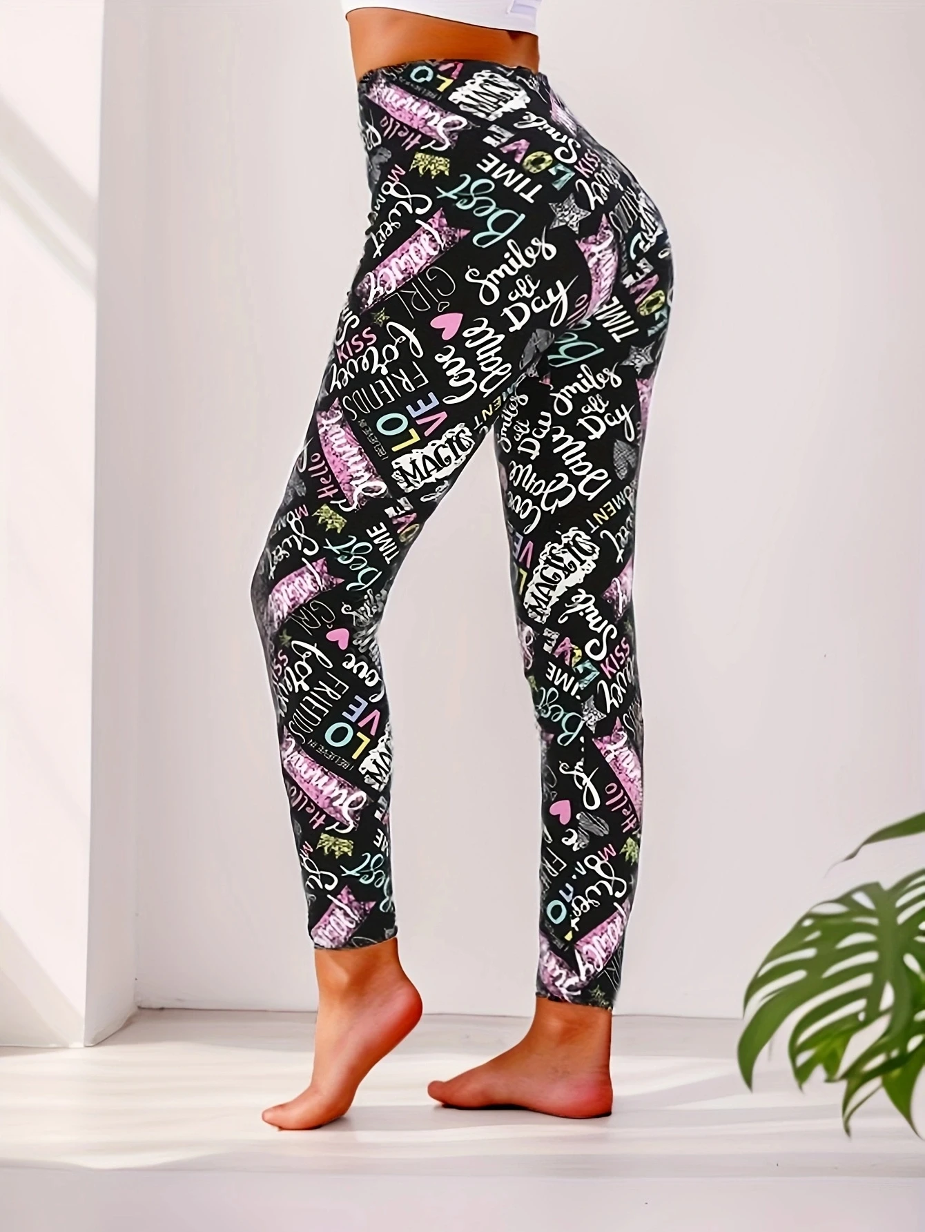 سراويل ضيقة مرنة للياقة البدنية للنساء ، ملابس رياضية لليوجا ، تمارين رياضية ، كاجوال ، عصري ، أحرف ملونة ، خريف ، شتاء