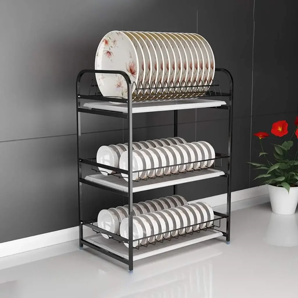 Kitchen Rack, 3-Tier Large Dishes with Removable, 304 Stainless Steel, Drain & Dry Plates Bowls Cups, Sink Dish Drying Rack