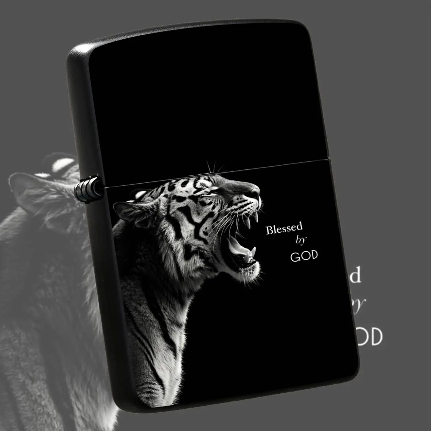 Stylish Portable Ignition Tool With Fierce Tiger Roar Pattern And Blessed By God Mark, Versatile For All Daily Occasions, Delivers A Sense Of Premium Vibe, Ideal For Personal Use Or Gifting To Friends And A Humorous And Interesting Lighter