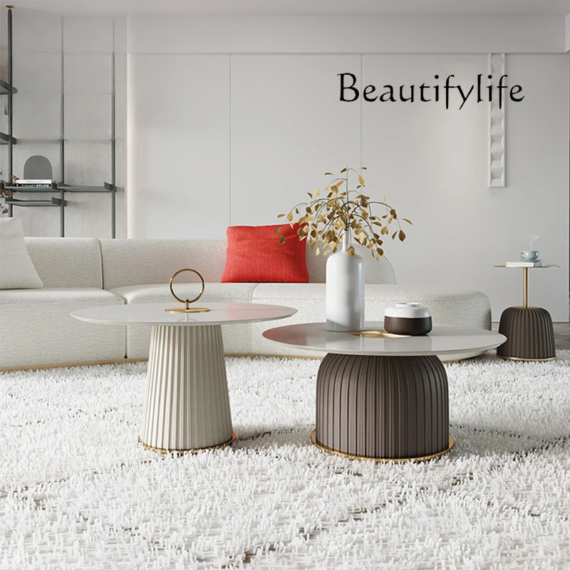 

Italian antique rock slab coffee table modern minimalist creative round coffee table kawaii room decor