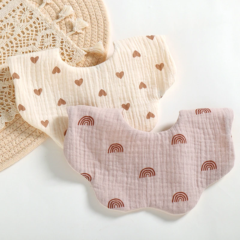 Baby Feeding Bibs 360 Degree 6 Layers Cotton Yarn Petal Infants Print Saliva Towel Newborn Toddler Soft Burp Cloth Kid Bib