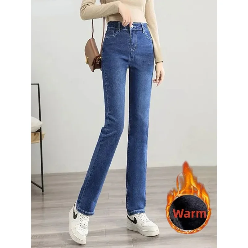 Outdoor Oversize 36 Winter Velvet Lined Jeans Straight Pants High Waist Baggy Warm Plush Trousers Casual Thicken Streetwear New