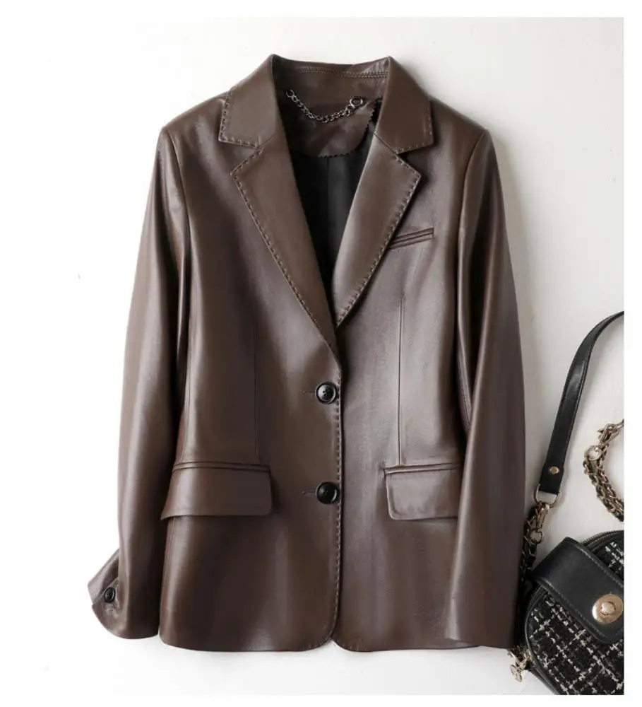 

Europe Style 2023 Spring Hot Fashion Women's High Quality Sheepskin Blazers Jackets Brand New Genuine Leather OL Coat C538