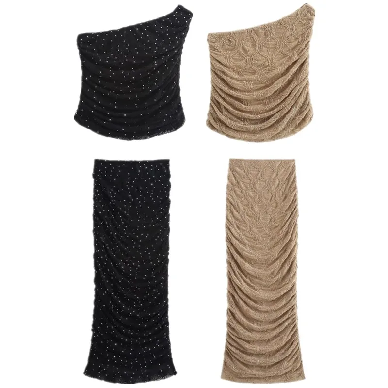 

Новинка 2024, осенний женский дизайн, яркий кружевной комплект миди для подружки невесты с высокой талией, асимметричный комплект из топа и юбки