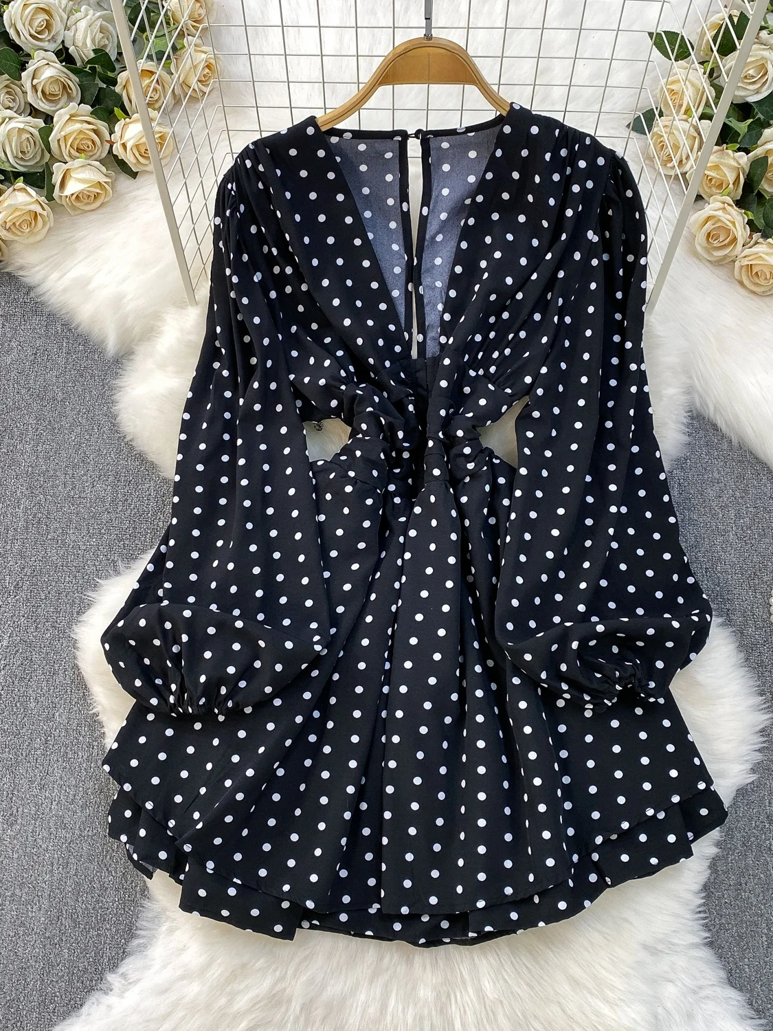 تنورة مثيرة من Vaion Sle V-Ne Lantern Sve Dr للسيدات للخريف منقط بخصر مطوي وتنورة ميدي Dr على شكل حرف a