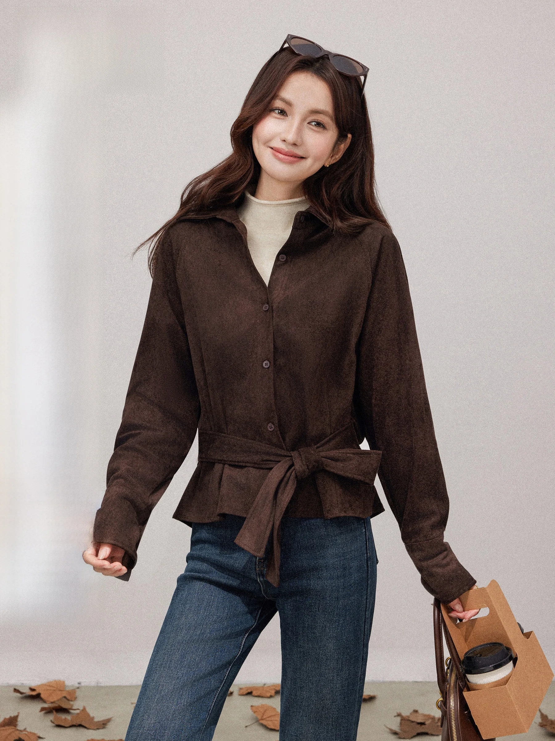 

Женский комплект из двух предметов Ne irt Suede Velvet с поясом, базовый слой, топ, повседневный длинный свек, однотонный, осень-зима