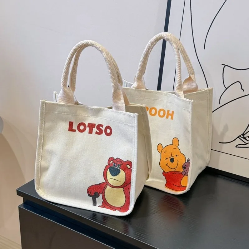 Disney 2024 New Winnie The Pooh Cartoon Cute Canvas Bag Work Commuter Lunch Bag Students Bring Their Own Meal Bag