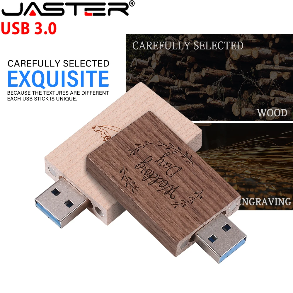 JASTER USB 3.0 lecteurs Flash photographie en bois Album Photo boîte Pen Drive Logo gratuit 16GB 32GB 64GB 128GB cadeau de mariage U disque 8GB