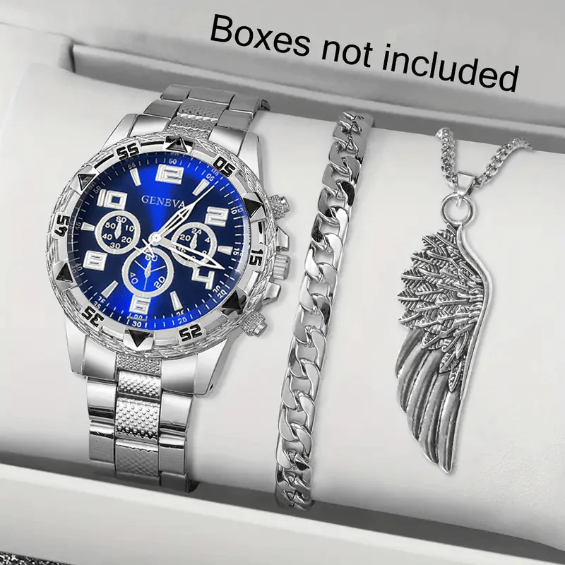 Classic Minimalist Men's Watch Decoration Set,Dial Stainless Steel Strap Men's Watch, Bracelet. Witness Your Every Happy Moment.