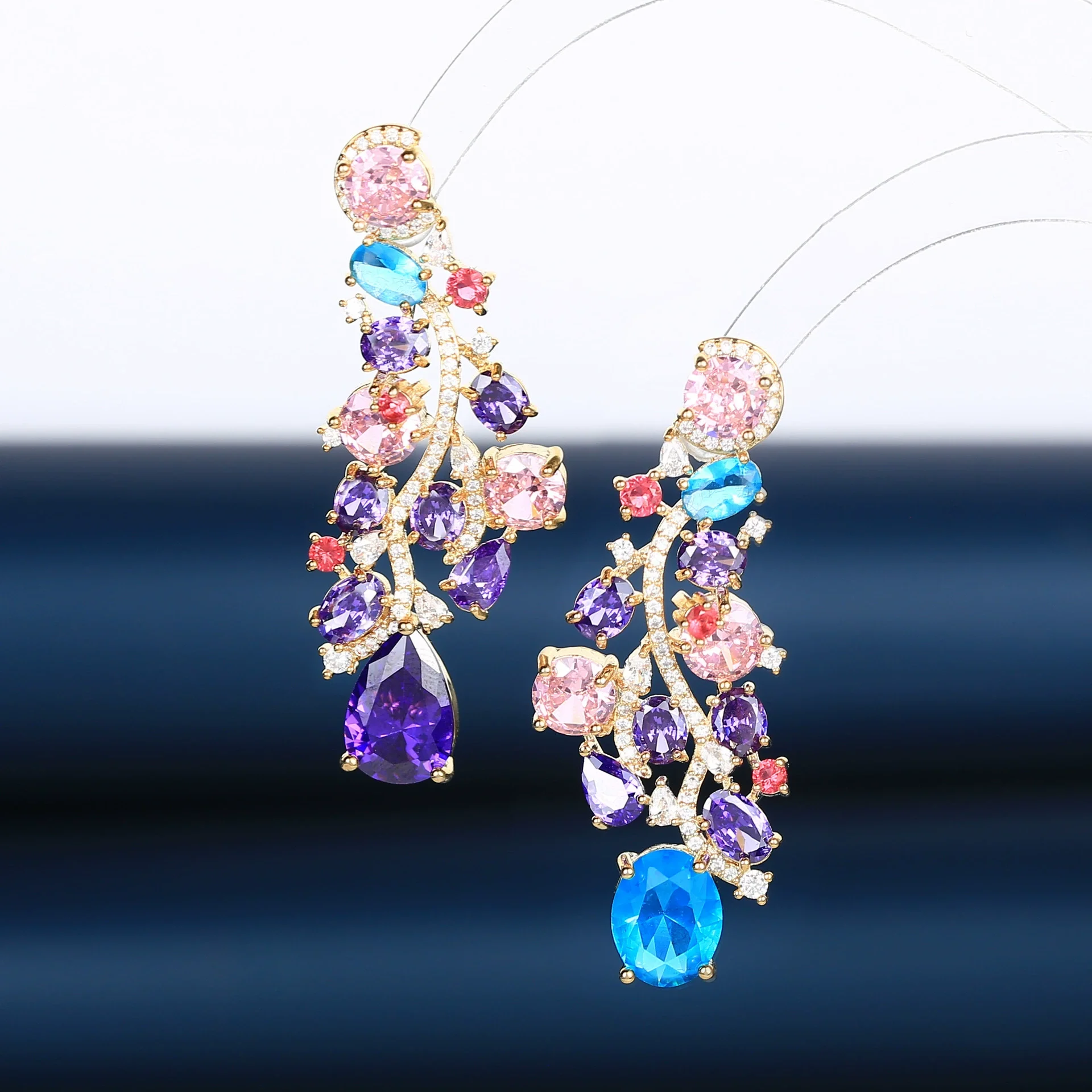 

Серьги-подвески из серебра 925 пробы с разноцветными драгоценными камнями в форме цветочной лозы, элегантные свадебные украшения для женщин, подарок на свадьбу.