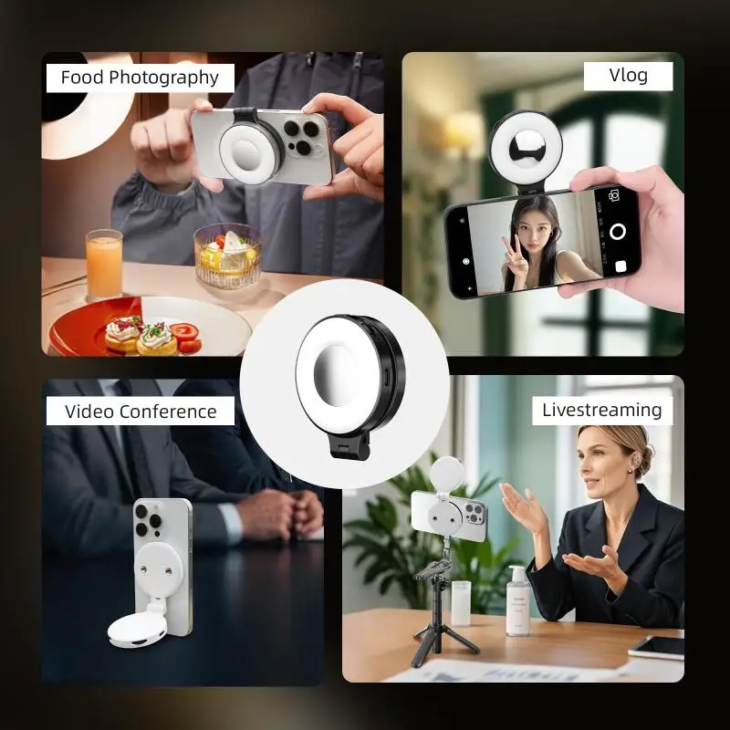 أضواء سيلفي للجيب قابلة للطي للتصوير الفوتوغرافي والفيديو قابلة للطي، Magsafe، ضوء محمول مغناطيسي للهاتف المحمول مع مرآة
