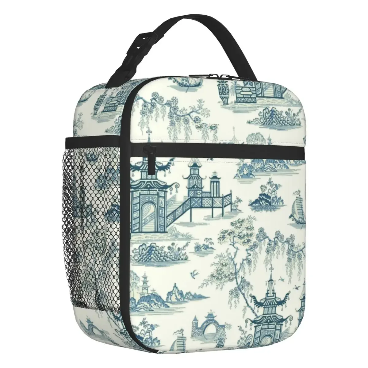 Oriental Pagoda Chinoiserie Vintage Temple Garden Insulated Lunch Bags for Outdoor Picnic Waterproof Cooler Thermal Bento Box