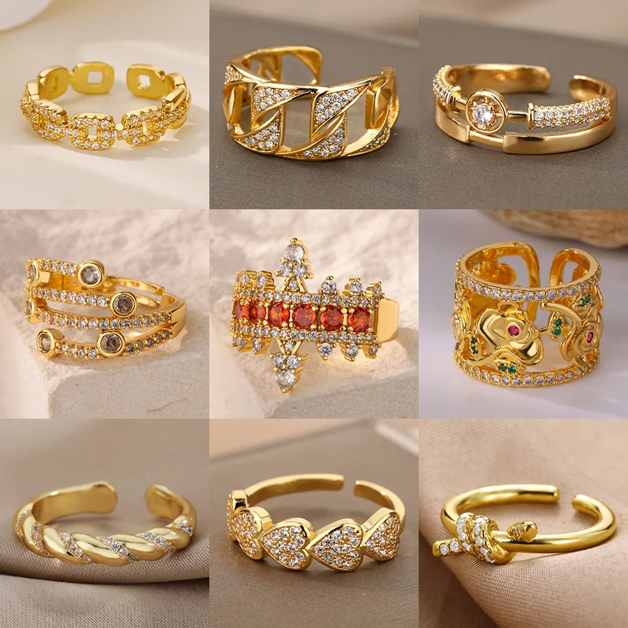 Klassische Twist Kette Offene Ringe Für Frauen Edelstahl Zirkon Geometrische Twist Gewickelt Paar Ring Hochzeit Ästhetischen Schmuck