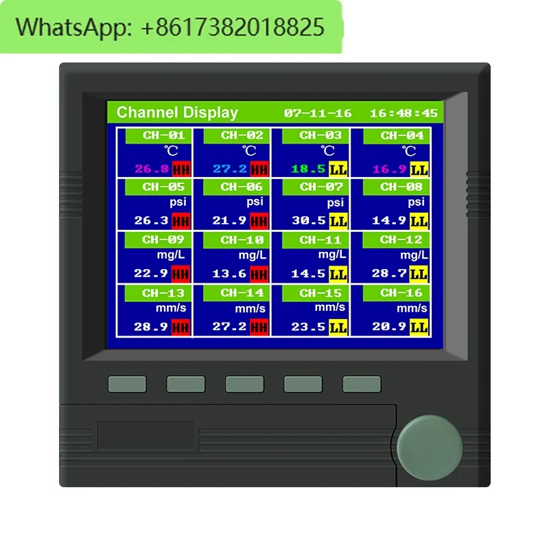 High temperature 16 multi channel monochrome usb temperature data logger pressure analog signal input color paperless recorder
