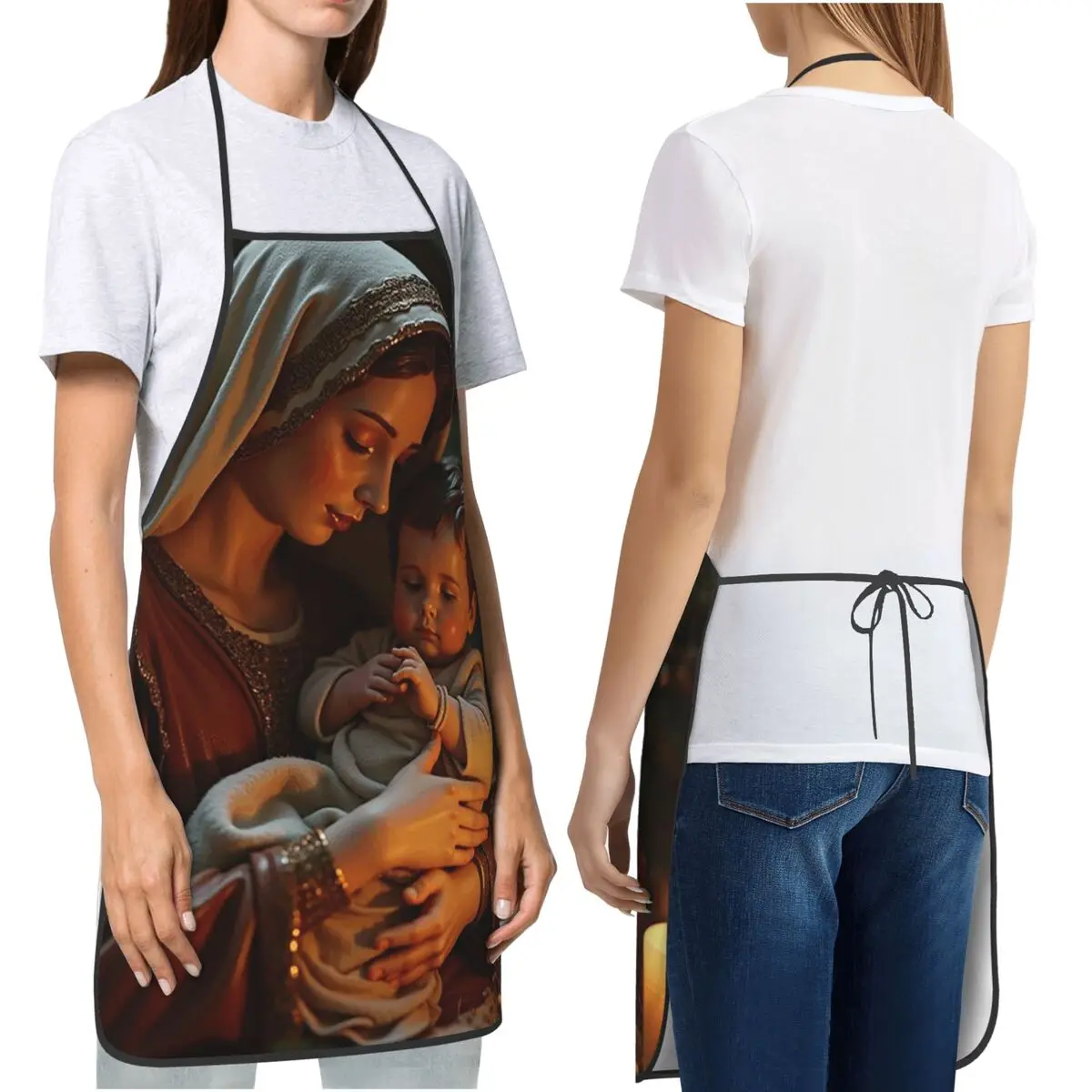 Christ Virgin Mary Holding Baby Jesus Apron Chef Cooking Cuisine Tablier Bib Kitchen Cleaning Pinafore for Women Men Painting