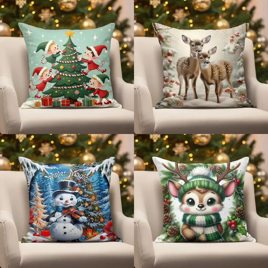 Home Decor Christmas-themed Cute Pillow Covers Suitable For Sofa Bedroom Car Pillow Cover Cushion Rectangular Back Cushion