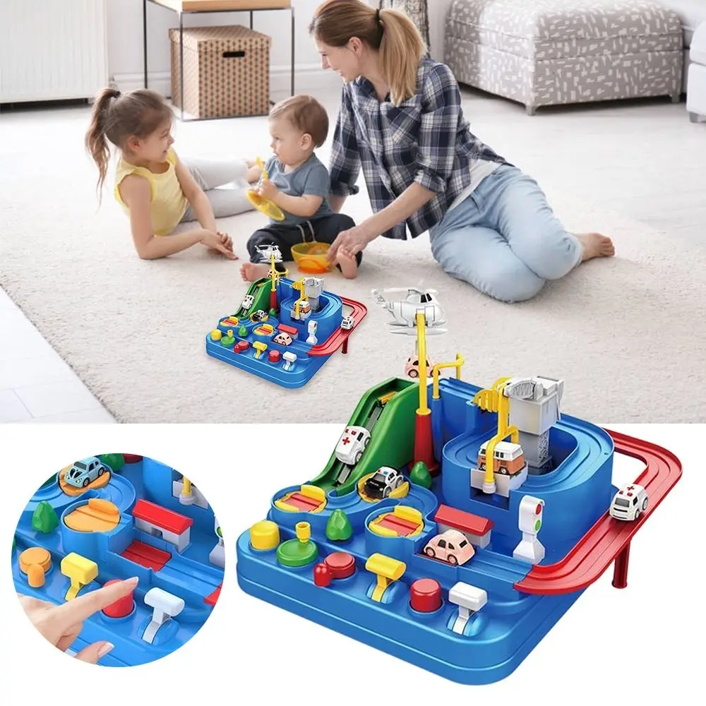 Red&Blue Racing Rail Car Model Inertia Coastdown Parent-child Interaction Track Adventure Game Plastic Puzzle Game For Kids