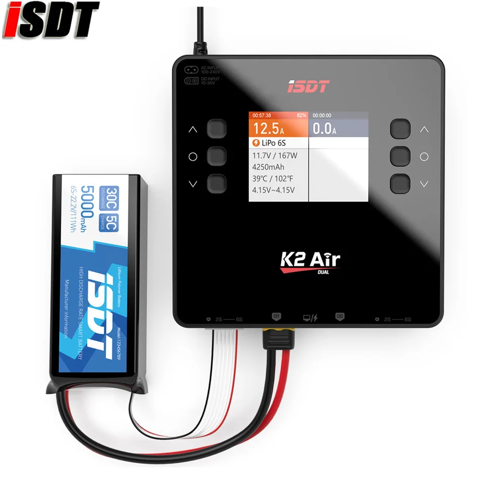 ISDT K2 エア AC 200 ワット DC 500Wx2 20A デュアルチャンネル