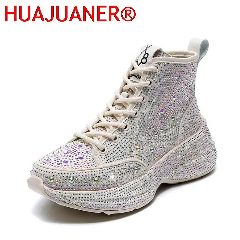 2023 Shiny Rhinestones Thick Sole Autumn Winter Short Ankle Women Boots Women\'s Shoes for Woman Booties Boots for Women