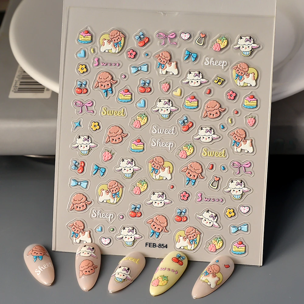 1 foglio proprio Design Nail Sticker Cute Animal Sheep Nail Art Design decalcomania decorativa FEB-854