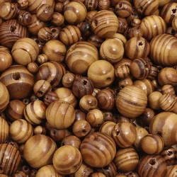6/8/10/12/16/18mm Natural Pine Wood Beads Round Stripe Spacer Ball Bead for DIY Bracelet Necklace Jewelry Making Accessories