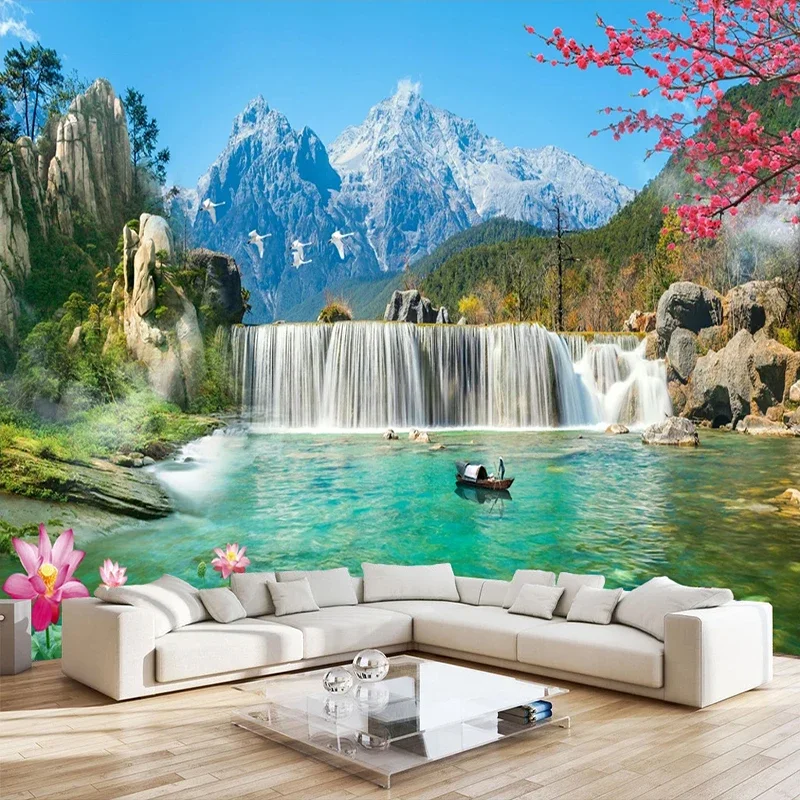 Custom Size Snow Mountain Waterfall 3D Large Mural Wallpaper Wall Decals For Living Room Bedroom Background Photo Wall Paper