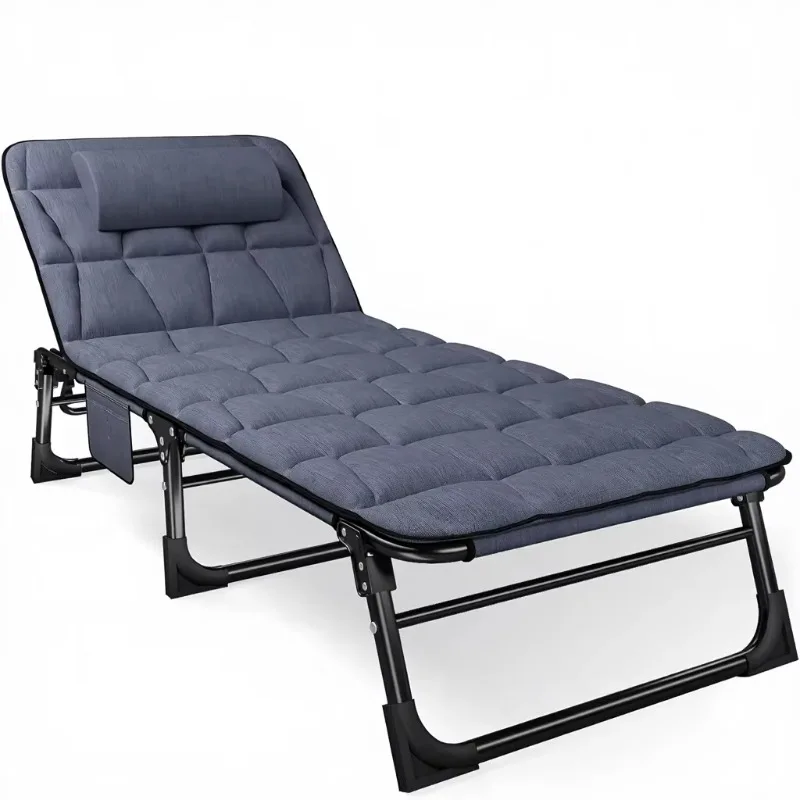 

Folding Camping Cot Adults Padded Mattress Pillow Adjustable Reclining Sleeping Bed Travel Garden Office Use Single Hiking Bed