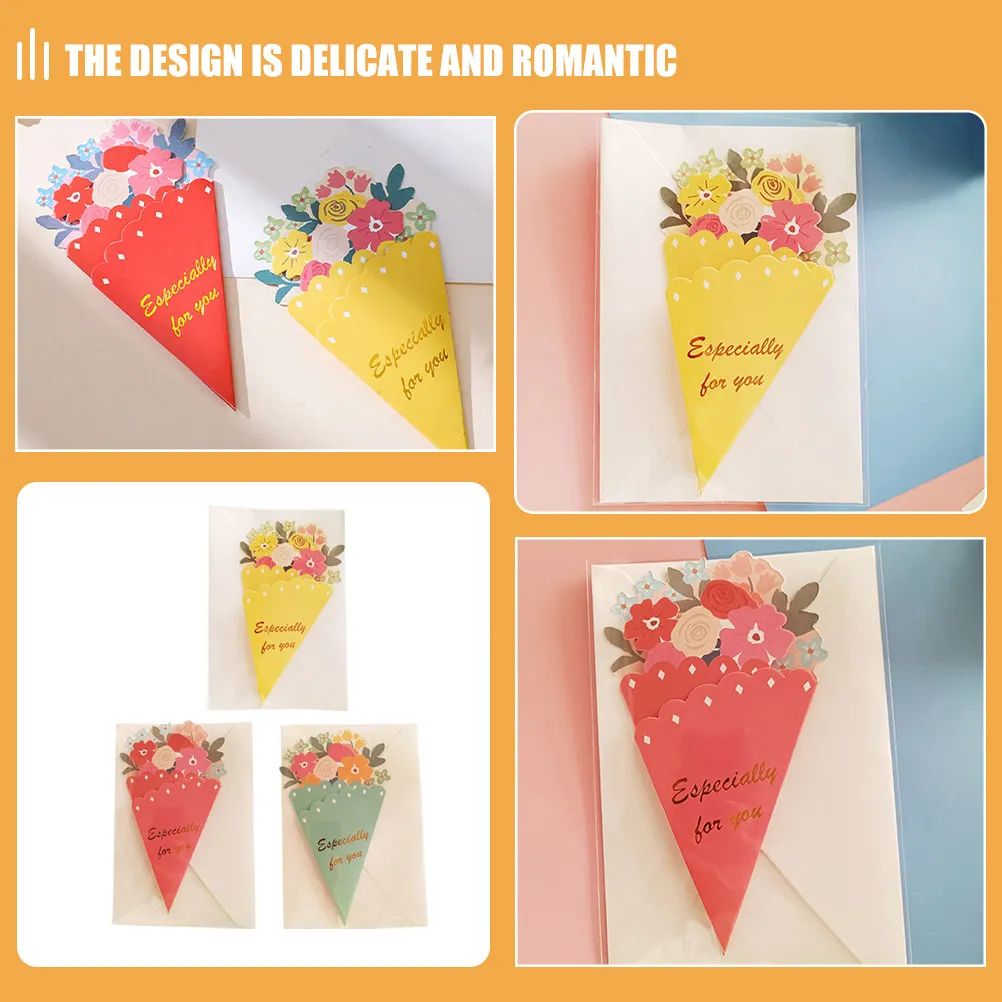3D Flower Bouquet Greeting Cards 15 Pack Mothers Day Paper Blessing Cards Gift for Mom