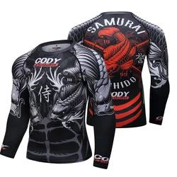 Cody Lundin odzież sportowa MMA BJJ Grappling wysypka Guard jiu jitsu t-shirty poliester kompresja boks siłownia koszulka Fitness mężczyźni