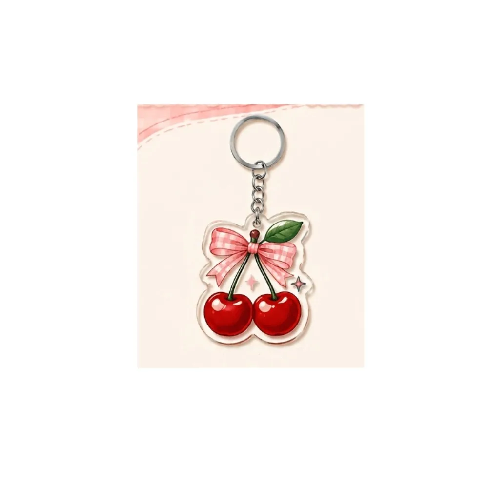 2D Flat Acrylic Keychain Cherry Themed Girl's Heart Key Ring Cute Backpack Cartoon Pendant Bag Charms for Women Decoration