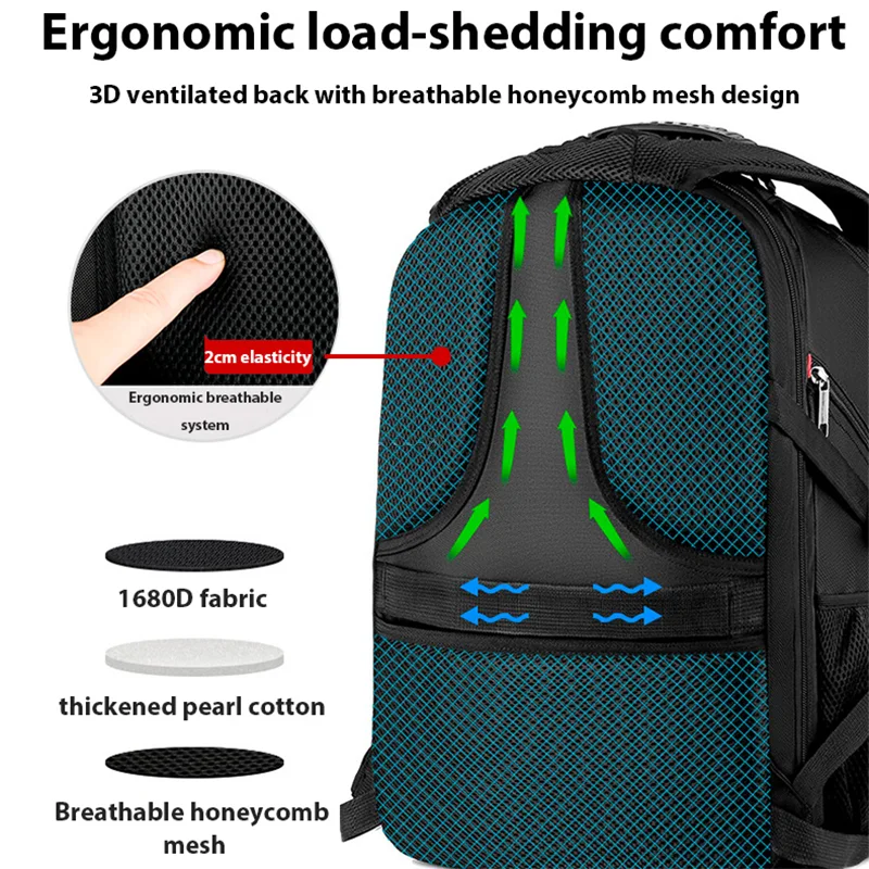 Imagem -05 - Qukam-mochila Masculina Multifuncional de Grande Capacidade Bolsa de Viagem Carregamento Usb Impermeável Laptop 17 Tablet Moda 40l