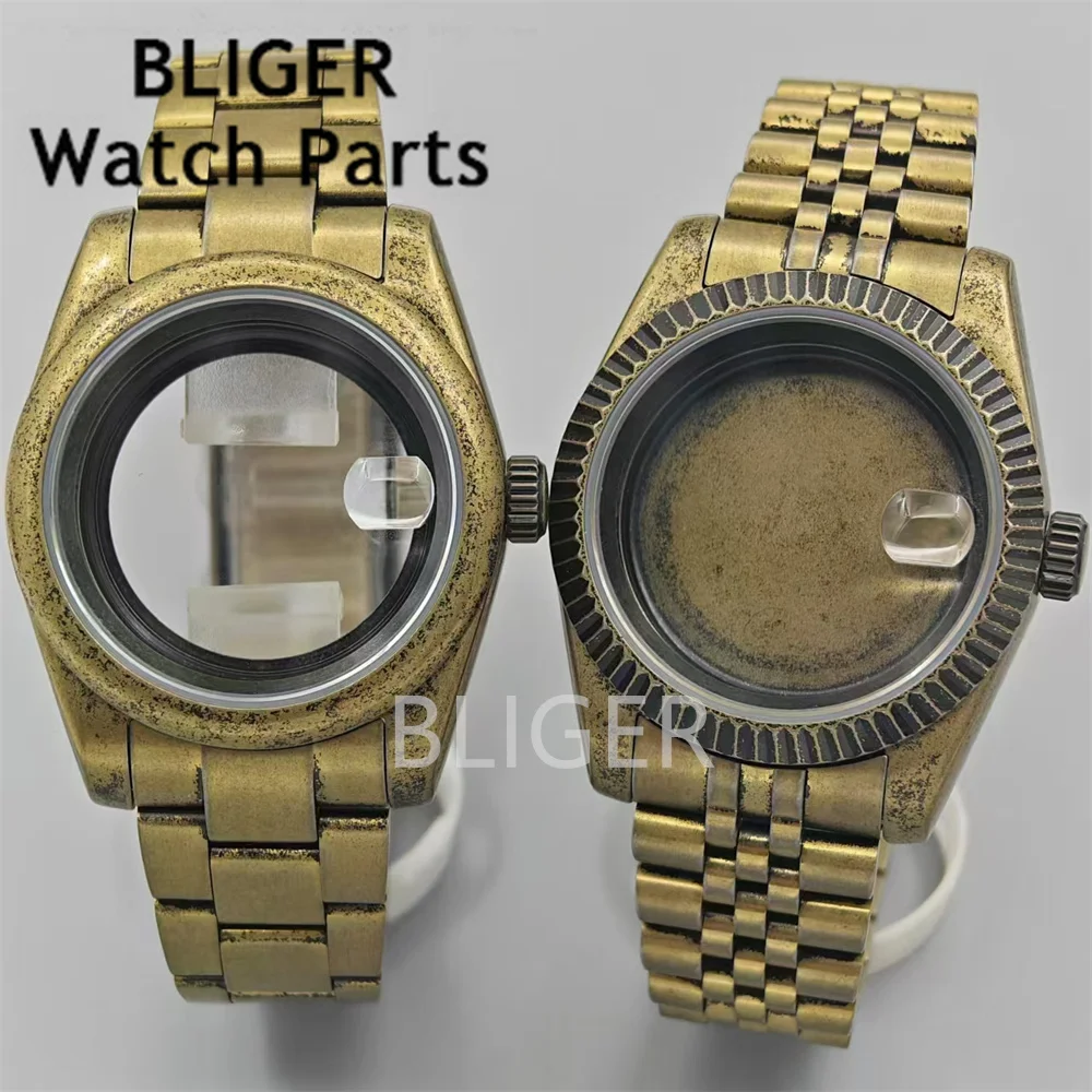 

BLIGER 39mm Bronze Coating/Silver Watch Case Stainless Steel Case/Strap Sapphire Glass Fit NH34 NH35 ETA2824 PT5000 Movement