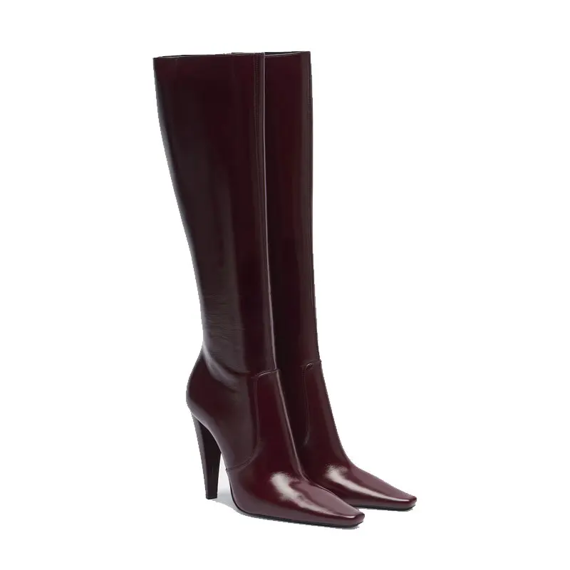 Autumn and Winter Women's New Pointed Slim High-heeled Long Boots, Side Zipper Fashionable Plus Size Knee High Women's Boots