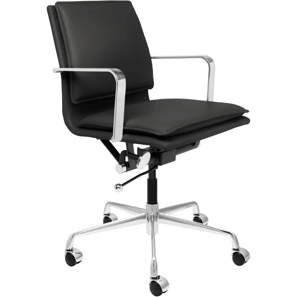 Lexi II Padded Office Chair - Mid Back Desk Chair with Arm Rest, Swivel & Cushion Availability, Made of Faux Leather, Black,