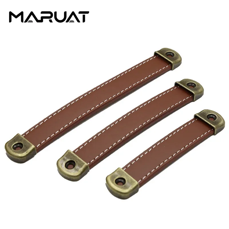 MARUAT Soft Genuine Leather Drawer Pulls Handle Wardrobe Cabinets Kitchen Closet Knobs Door Pulls Handles Knobs Home Decoration