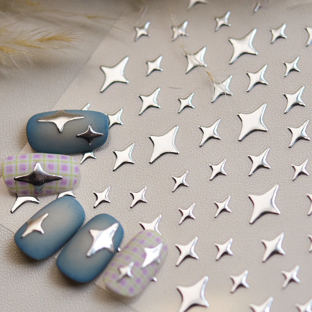 Shiny Red Stars 5D Nail Art Sticker Metallic Shimmering Glitter Five Pointed Star Self-Adhesive Decoration Manicure Decal DIY