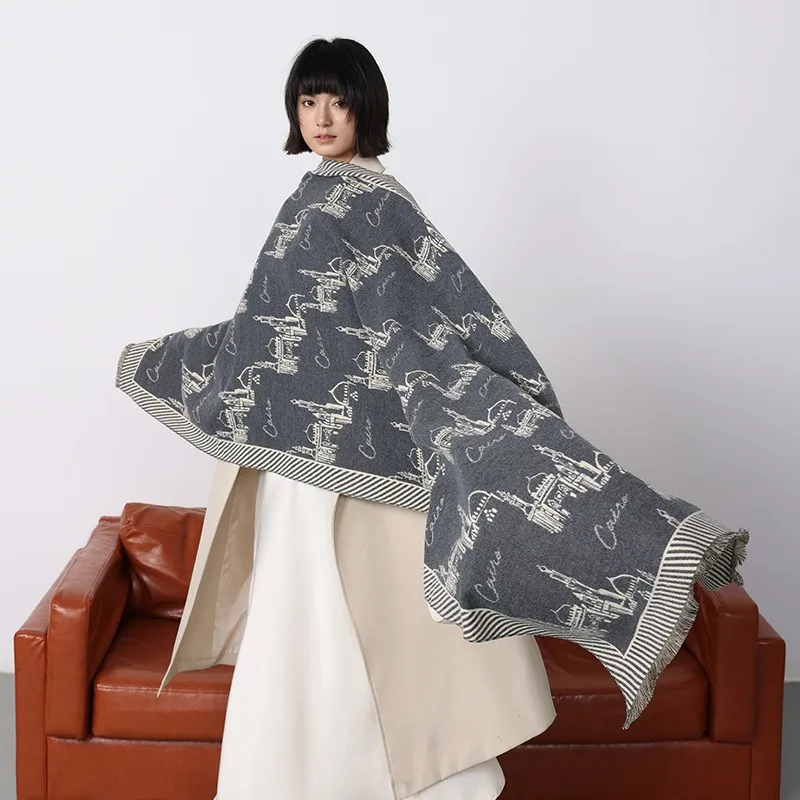 

Autumn and winter new Korean atmosphere scarf for women, dual-use imitation cashmere air-conditioning shawl, double-sided