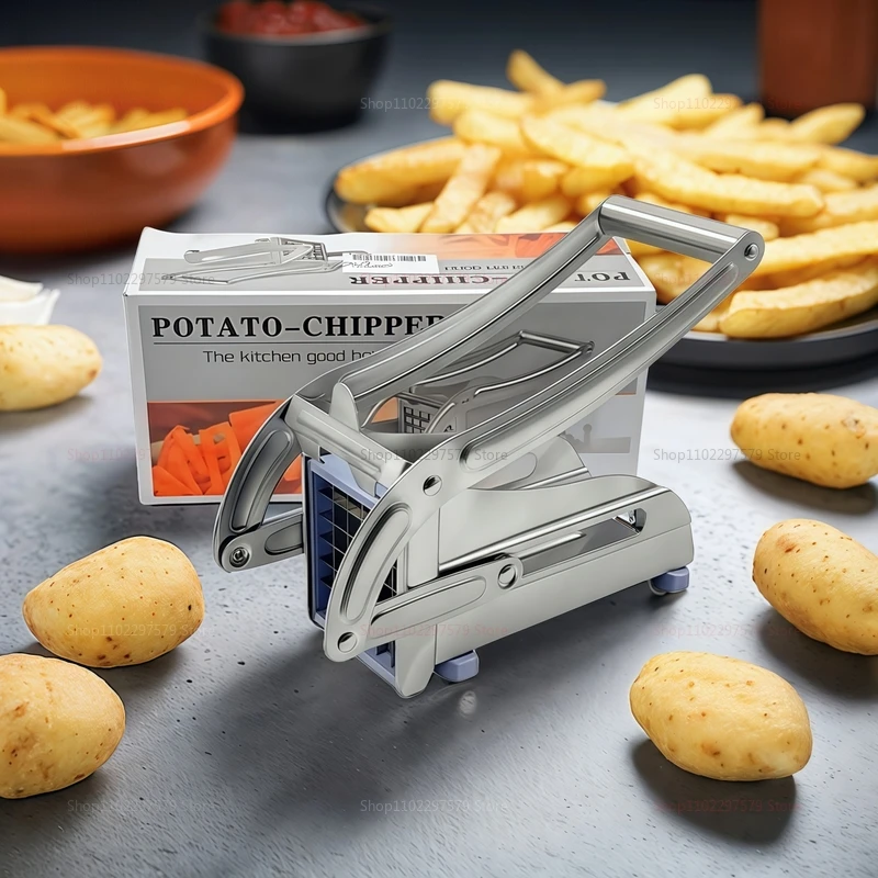 ماكينة تقطيع البطاطس السريعة متعددة الوظائف مع شفرتين، ماكينة تقطيع يدوية محمولة من الفولاذ المقاوم للصدأ