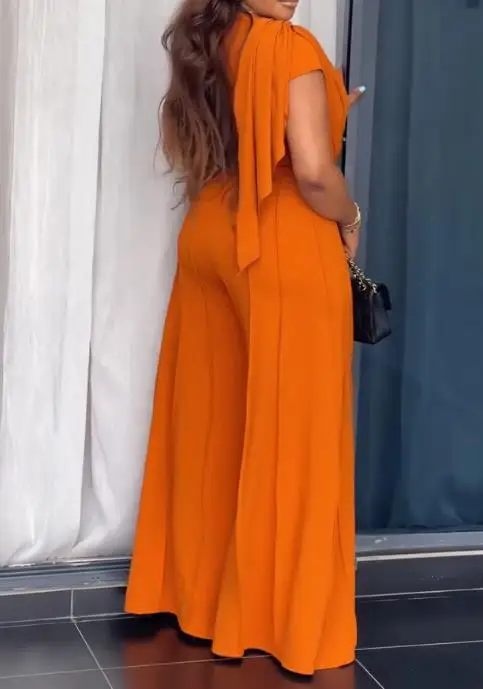 Jumpsuit Women 2026 New Asymmetrical Neck Short Sleeve Ruched Draped Zipper Back Overalls Casual Seam Design Wide Leg Jumpsuit