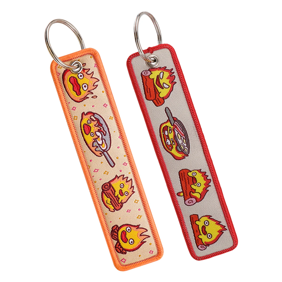 Nette Feuer Stickerei Schlüssel Tag Cartoon Schlüsselanhänger Für Frauen Männer Auto Motorräder Zubehör Schlüsselring Halter Urlaub Geschenke