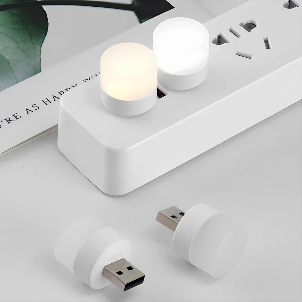 USB Night Light Mini LED Night Light USB Plug Lamp Power Bank Charging USB Book Lights Round Reading Eye Protection Lamp
