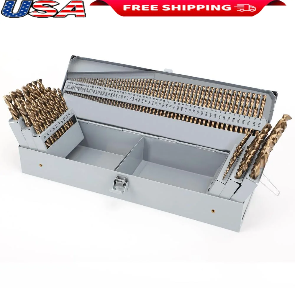 115 Pieces M35 Cobalt Drill Bit Set Jobber Length Twist Design Metal Stainless Steel Cast Iron Wood Plastic Organized Holder